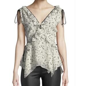 10 Crosby Derek Lam Vanilla Ivory Silk Floral Ruffle Blouse Size 6 NWT